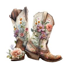 Cowboy Boots Png, Floral Cowboy Boots, Shoes Clipart, Boots Png, Small Pictures, Cow Girl, Prom Shoes, Designer Boots, 5d Diamond Painting