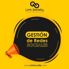 a black and yellow speech bubble with the words gestion de redes sociales