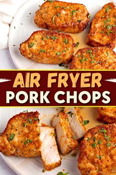 air fryer pork chops on a white plate