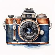 an old fashioned camera painted with watercolors