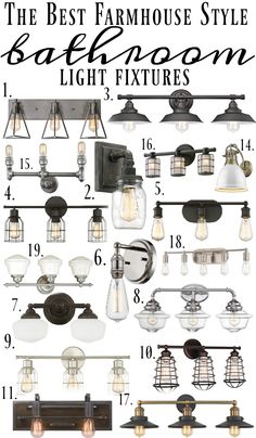 the best farmhouse style bathroom light fixtures for your home or office, including two lamps and three