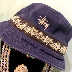 Stussy Vintage Bucket Hat Blue Cotton Tropical Flower Hat Band Size Small/Medium Fantastic Condition Esp For Vintage Vintage Bucket Hat, Stussy Vintage, Vintage Stussy, Cotton Bucket Hat, Vintage Bucket, Flower Hat, Tropical Flower, Flower Hats, Blue Canvas