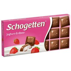 schogetton chocolate with strawberries on the side, in a pink box