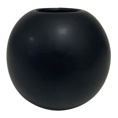 a black vase is shown on a white background