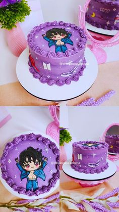 bolo de aniversário roxo com desenho do Jung kook do BTS e símbolos army, magic shop, love yourself, Mikrokosmos Jungkook Birthday Cake Ideas, Jungkook Birthday Cake, Bts Cake Ideas, Bts Cake Birthday Ideas, Jungkook Cake Ideas, Bts Cake Simple, Bts Cake Design, Jungkook Cake, Bts Birthday Cake