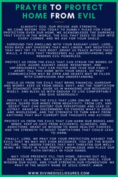 a blue and green poster with the words prayer to protect home from evil