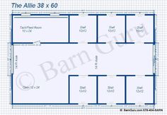 the allee 3x6 floor plan is shown in blue and has three stalls