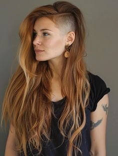 Explore Styles for Long Hair with Shaved Sides Red Hair Undercut, Subtle Undercut, Shaved Long Hair, Edgy Long Hair, Shaved Designs