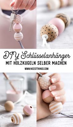 a collage of photos with the words diy schlusselinhanger mit holigen selber machen