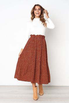 Polka Dot Maxi Skirt, Polka Dot Midi Skirt, Printed Long Skirt, Skirt Summer, Long Skirts For Women, Long Maxi Skirts, Skirt Dress, Ladies Dress Design, Long Maxi