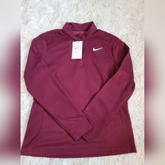 Nike Womens Dri-Fit 1/4 Zip Dj8521-670 Burgundy With White Swoosh Size M Tops Nike, Nike Red, Nike Womens, Nike Tops, 1/4 Zip, Women's Nike, Dri Fit, Nike Women, Womens Tops