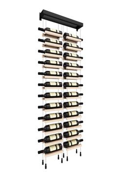 a wine rack with many bottles hanging from it's sides and two rows of wine in the middle