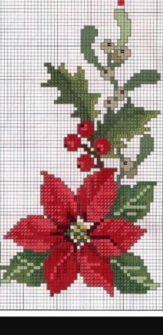 a cross stitch pattern with poinsettis and holly