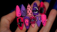 Pastel Goth Nails, Pastel Spooky, Spooky Nails, Halloween Acrylic Nails, Acrylic Nail Set, Cute Halloween Nails