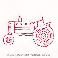 Old Tractor Tractor Quilt, Tractor Drawing, Farm Embroidery, Stamped Embroidery Kit, Jack Dempsey, Farm Quilt, Old Tractor, White Quilt, Needle Art