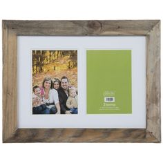 an old wooden frame with two photos in it