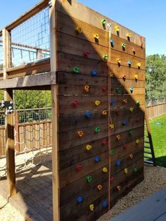 the climbing wall is made out of wood