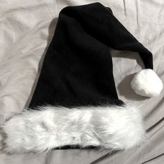 Handmade Black And White Santa Hat By Twigz Morgue On Etsy Fits A Size 7 Head No Tags Black One Size Costume Cap, Winter Black Mini Hats One Size, Black Mini Hats One Size For Winter, Winter Black Costume Hats And Headpieces One Size, Santa Hat, White Black, White And Black, Size 7, Women Accessories