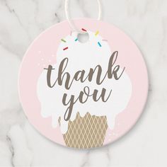 a pink thank you gift tag with an ice cream cone