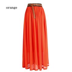 Long Flowy Skirt, Orange Chiffon, Chiffon Maxi Skirt, Pure Chiffon, Chiffon Maxi, Chiffon Skirt, Cute Skirts, Skirt Outfits, Polyvore Fashion