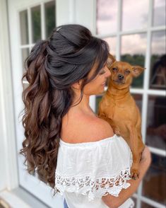 Bridal Pony, Brunette Bridal Hair, Updos Easy, Rambut Brunette, Hairstyle Easy, Wedding Hair Half, Prom Hairstyle, Easy Hairstyles For Thick Hair