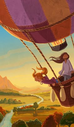 a woman riding on the back of a hot air balloon