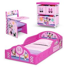 a child's bedroom with minnie mouse furniture