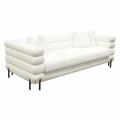 White Boucle Sherpa Low Profile Sofa With Throw Pillows Sofas & Loveseats LOOMLAN By Diamond Sofa Sofa With Throw, White Fabric Sofa, Low Profile Sofa, Eastern King Bed, Sheep Skin, White Sofas, Grill Design, Hooker Furniture, Universal Furniture