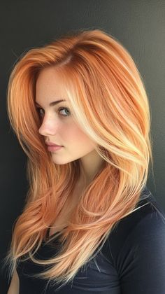 Make a statement with bold copper peach highlights that add flair to your hairstyle. Visit our site for more daring hair color ideas that stand out. Save this pin for your next bold hair transformation! Ginger Colored Hair, Peach Highlights, Balayage And Highlights, Pretty Red Hair, Red Hair Inspiration, Strawberry Blonde Hair Color