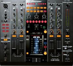 an electronic mixing console with multiple knobs and controls on it's front panel