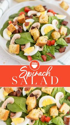 spinach salad with hard boiled eggs and bacon is an easy, healthy lunch idea