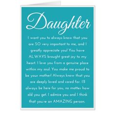 a greeting card with the words daughter on it and an image of a blue background