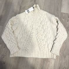 Comfy And Cozy Sweater By Zara. Chic Zara Sweater For Winter, Zara Cozy Soft Knit Outerwear, Zara Cozy Long Sleeve Sweater, Zara Winter White Sweater For Winter, White Zara Sweater For Winter, Cozy White Zara Sweater, Zara White Winter Sweater, Zara Cable Knit Sweater For Winter, Zara White Fall Sweater