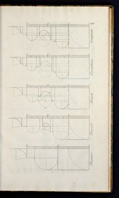 an old book with lines and curves drawn on the pages, in which are black ink