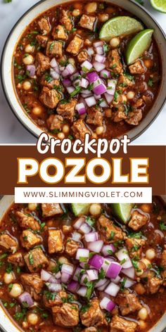 crockpot pozole with meat, onions and cilantro