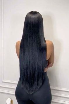 Long Jet Black Hair, Long Straight Black Hair, Black Hair Aesthetic, Sew In Hair Extensions, Straight Black Hair, Luscious Hair