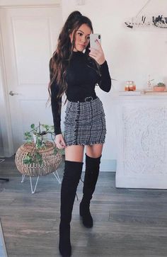 Office Clothes, Womens Office, Rock Outfit, Cute Winter Outfits, Dinner Outfits, Cute Fall Outfits, Plaid Skirt, Casual Summer Outfits