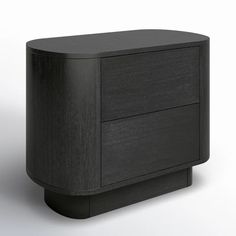 a black cabinet with two drawers on one side and an open drawer on the other