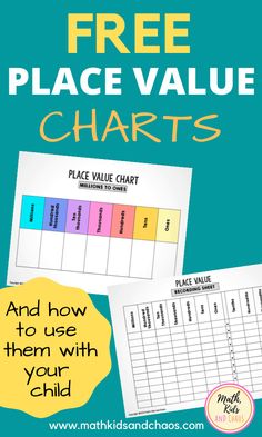 a place value chart with the text, and how to use them with your child