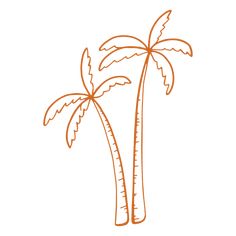 an orange line drawing of two palm trees on a white background with the text,