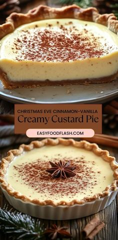 an image of a creamy custard pie with cinnamon on the top and bottom