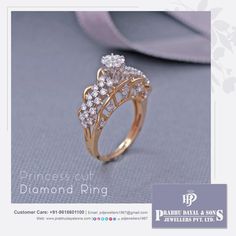 a diamond ring is shown with the words princess cut diamond ring on it's side