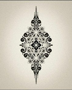 a black and white ornamental design on a beige background