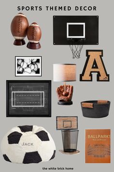 Sports bedroom theme. Decor for a boys bedroom that is sports themed. Basketball room decor. Football theme bedroom decor. Dark and moody boy bedroom that is sports themed. Football bedroom ideas. Bedroom ideas for a boy. Teen bedroom boy ideas for a sports bedroom. Vintage Sports Bedroom, Baseball Table, Sports Themed Bedroom, Boy Sports Bedroom, Sports Bedroom, Football Bedroom, Baseball Bedroom