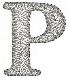 the letter p is made up of black and white chevroned lines, which are interlocked into one another