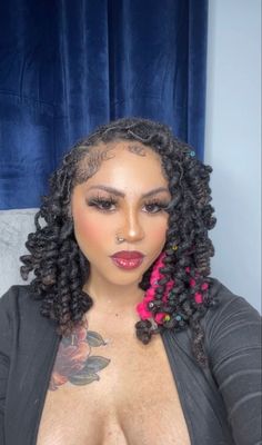 Creative Locs Styles, Locs Hairstyles For Women Curls, Prom With Locs, Locs With Gems, Vintage Loc Styles, Locs With Curled Ends, Locs Pipe Cleaners Style, Braided Loc Styles For Women, Curled Loc Styles