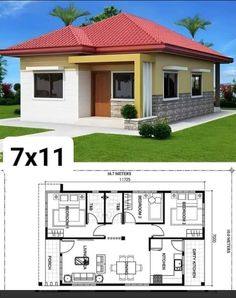 two story house plan with 2 bedroom and 1 bathroom