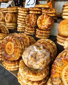 many different types of baked goods on display