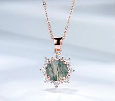 Moss Agate Gemstone Necklaces, Round Moss Agate Gemstone Necklace, Moss Agate Necklace, Moss Agate Jewelry, Sea Life Jewelry, Life Jewelry, Green Moss Agate, Accessory Ideas, Vintage Inspired Jewelry