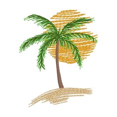 a drawing of a palm tree in the sand